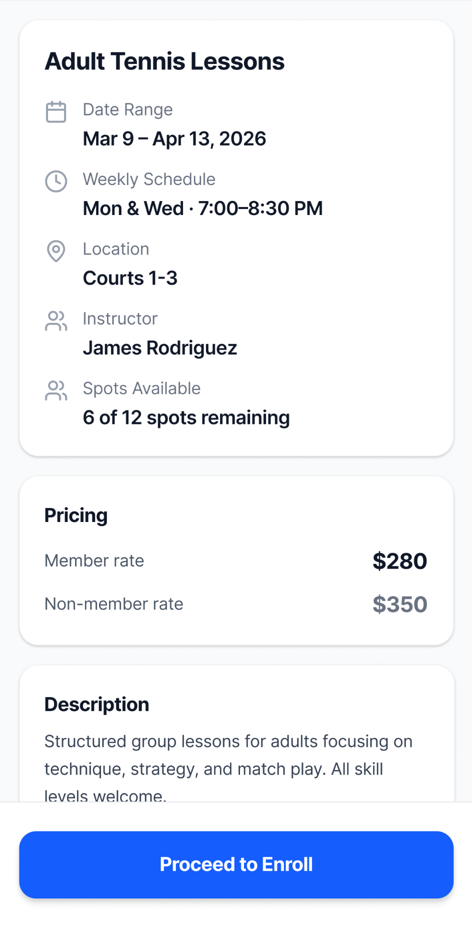 Figma Make Session Details prototype exploring event information, pricing, description, and enrollment action hierarchy.