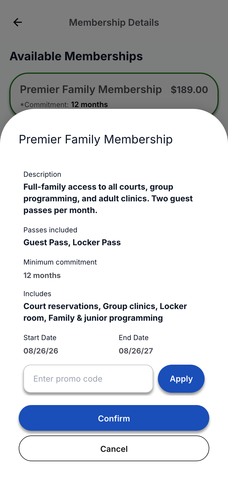 V1 membership confirmation modal after selecting Buy Now.