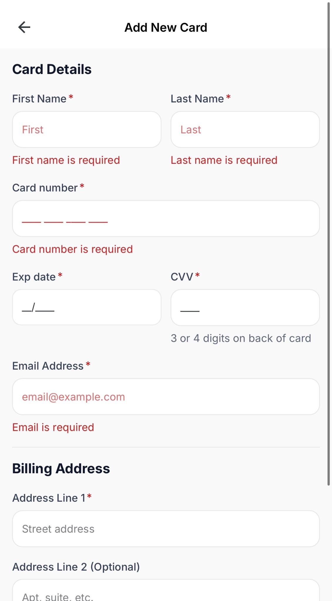 V2 Add New Card form.